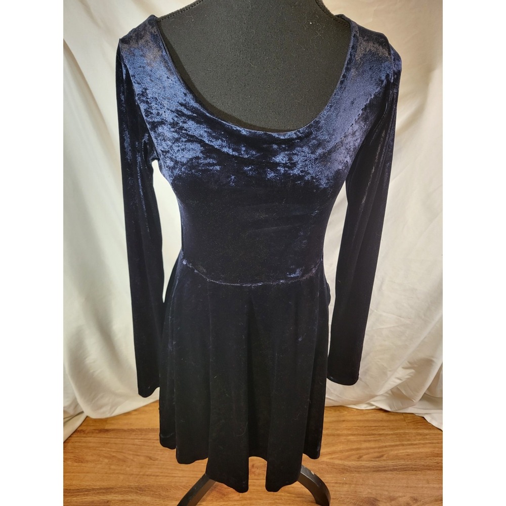 Vtge 90s Betsey Johnson crushed stretch blue velvet skater dress Large